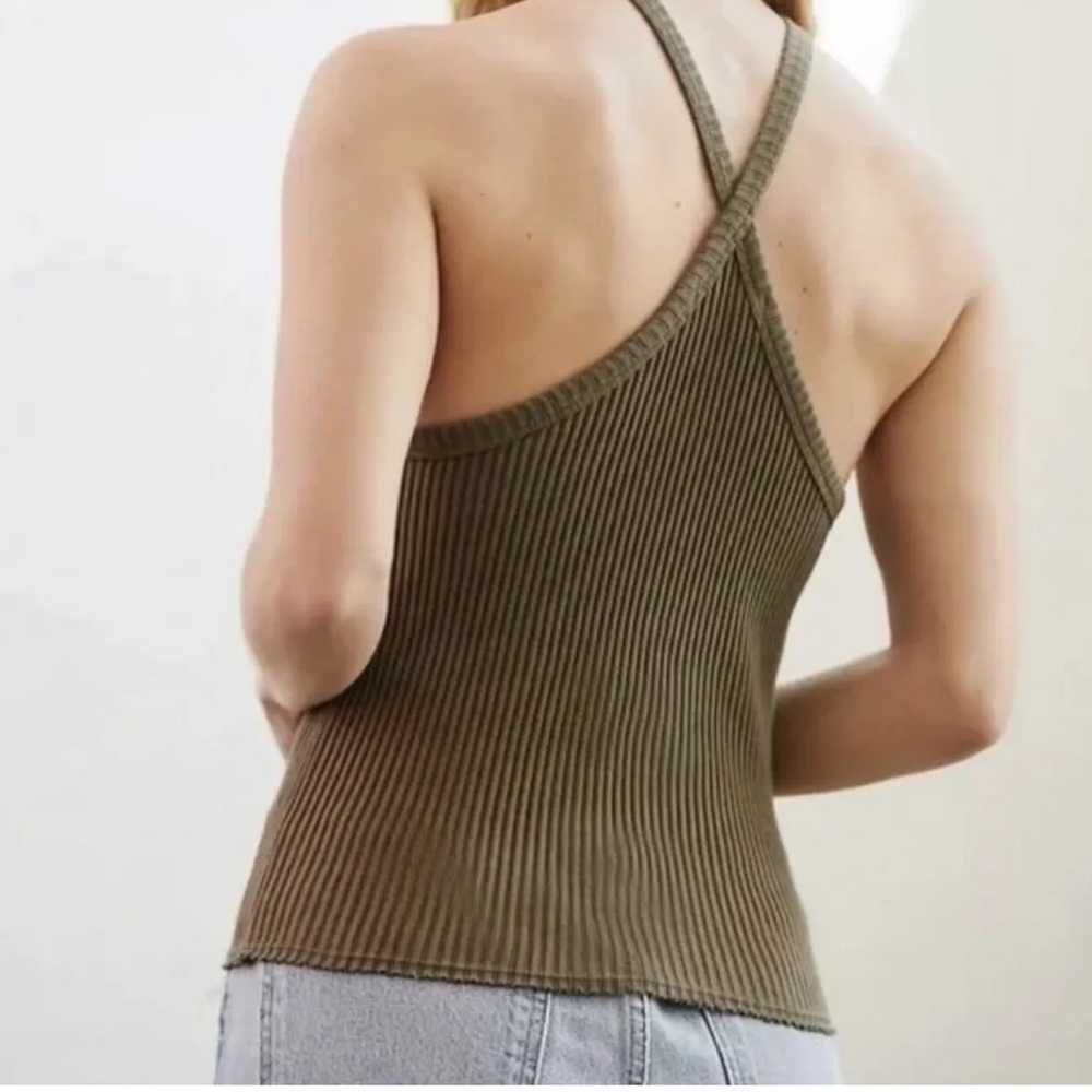NWT Anthropologie T.La Ribbed Halter Tank Top Moss - Picture 5 of 9